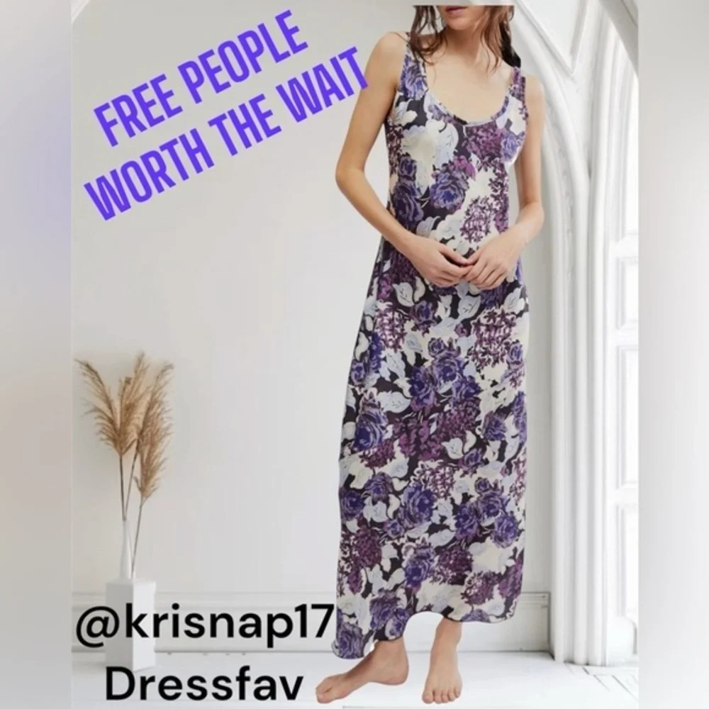 NWT FREE PEOPLE Worth the Wait Bias Slip Dress Dark Night Combo XS